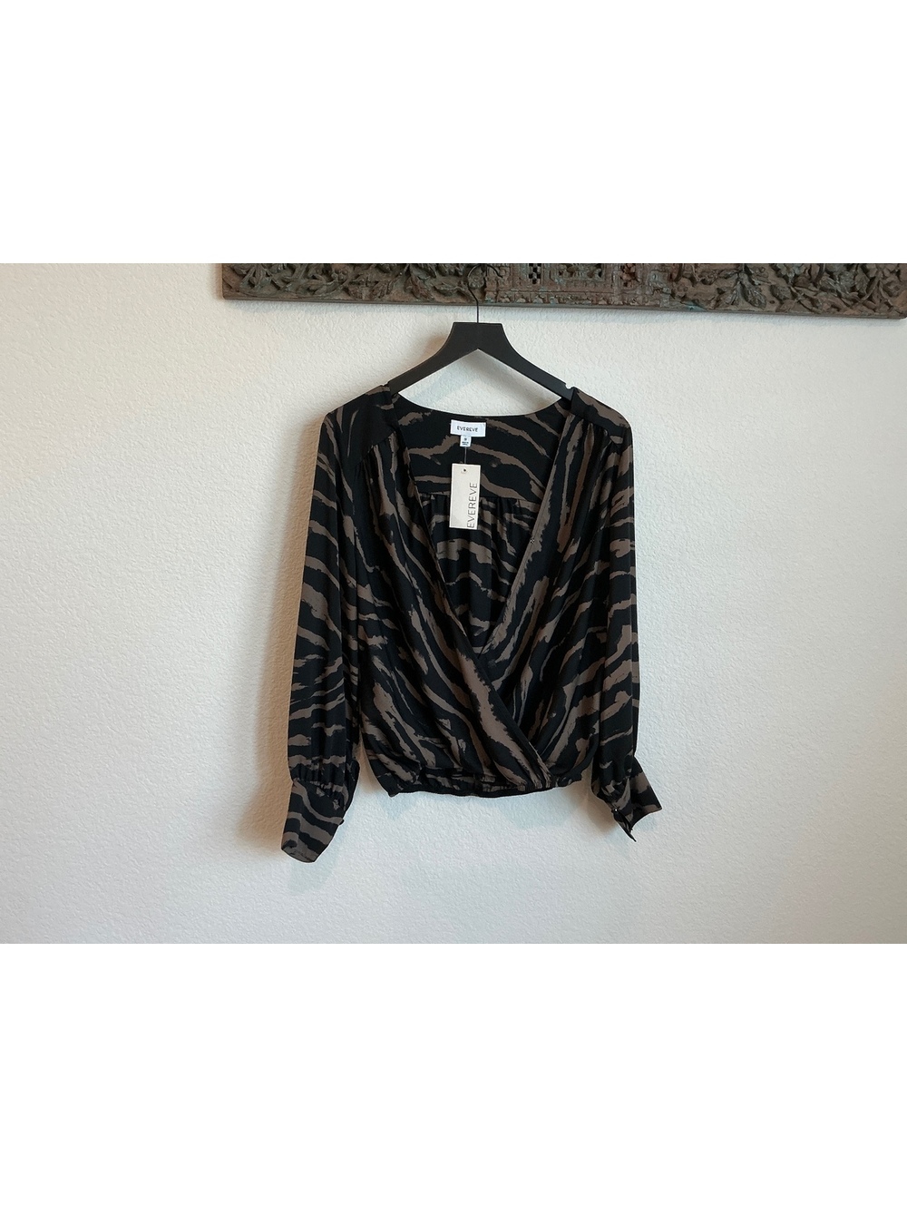 Evereve Black and Brown Zebra Print Long Sleeve Blouse